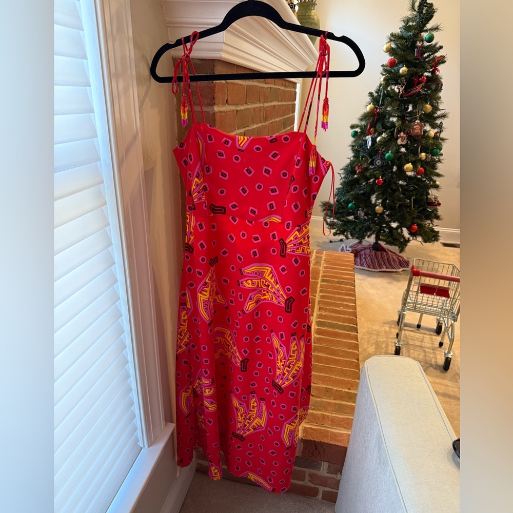 House of Harlow 1960 Red and Yellow Banana Midi Dress | Size Small